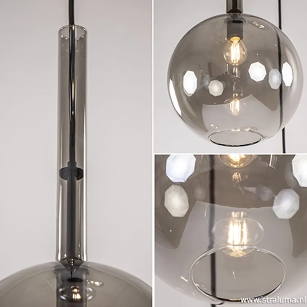 Straluma 3-Lichts videlamp smoke glas met zwart> Videverlichting|Keukenverlichting