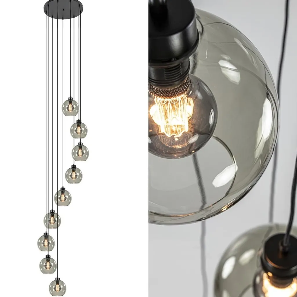 Straluma 9-Lichts videlamp zwart met smoke glazen kappen> Videverlichting|Pendel Lampen