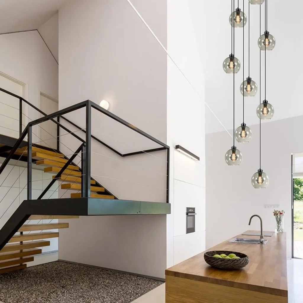 Straluma 9-Lichts videlamp zwart met smoke glazen kappen> Videverlichting|Pendel Lampen