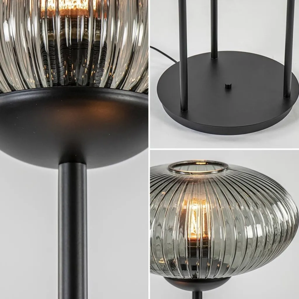 Straluma 3-Lichts vloerlamp met smoke glazen kappen reliëf> Vloerlampen|Luxe Verlichting