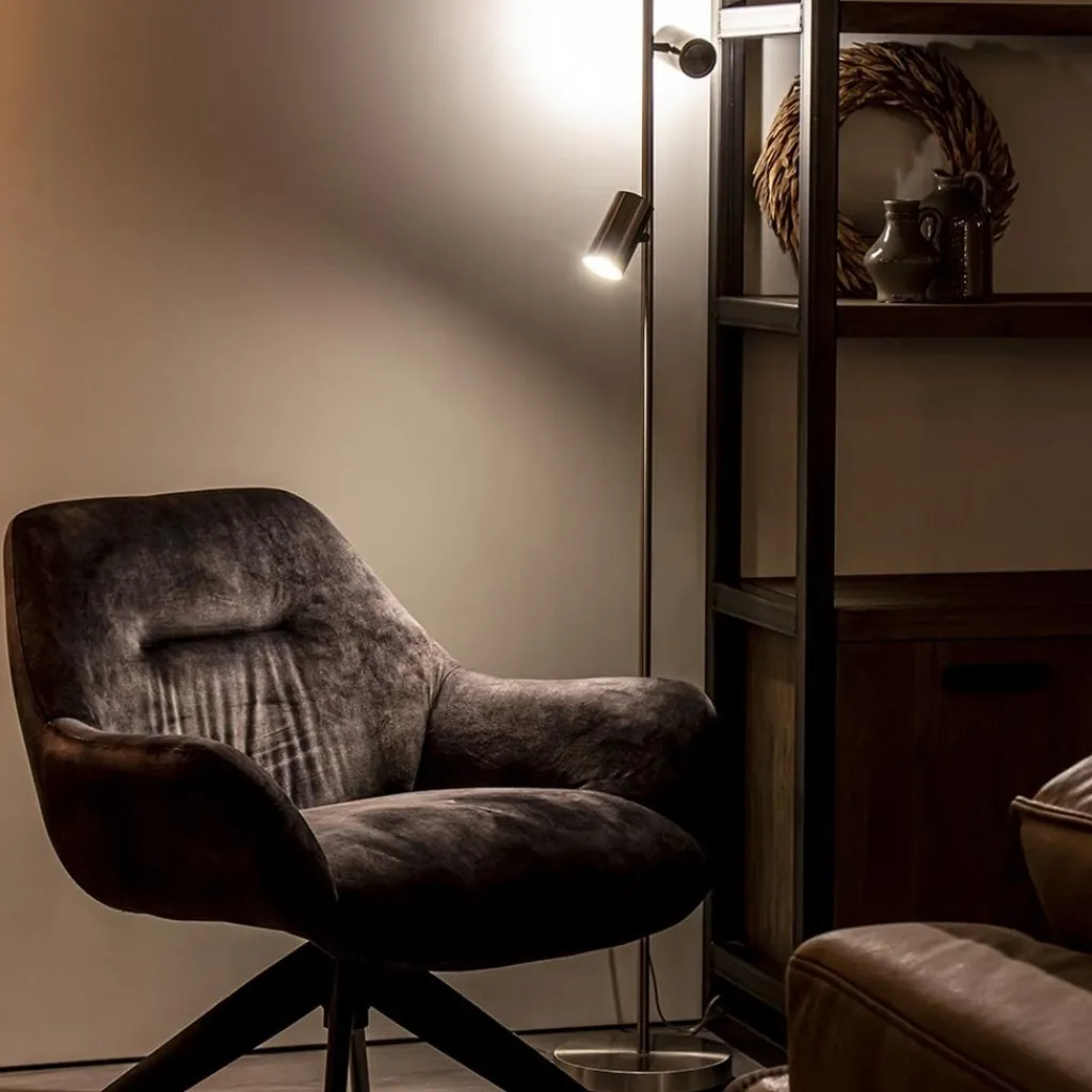 Straluma 2-Lichts vloerlamp nikkel met dimbare spots> Vloerlampen|Leeslampen