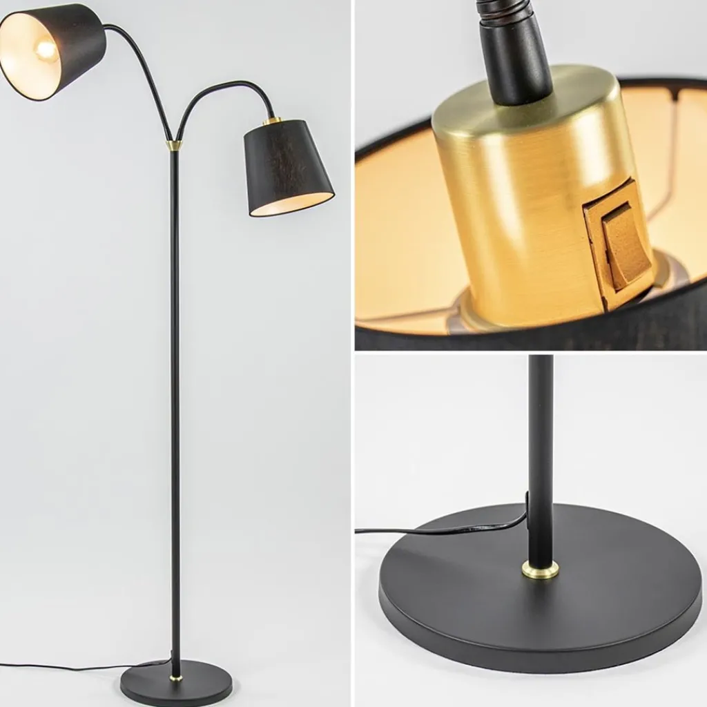 Straluma 2-Lichts vloerlamp zwart/goud met flexibele armen> Vloerlampen|Landelijke Verlichting