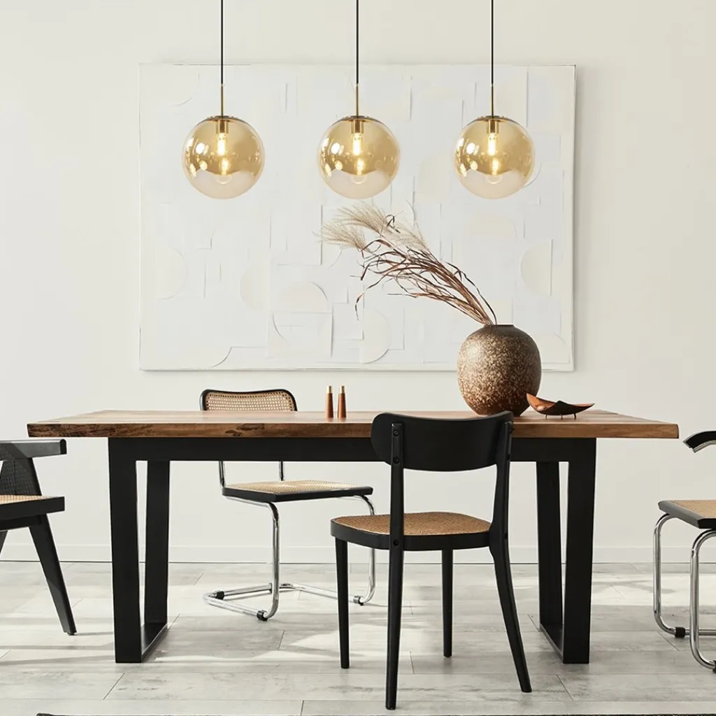 Straluma Light and Living hanglamp Medina 3L goud met amber glas> Eettafellampen|Light and Living