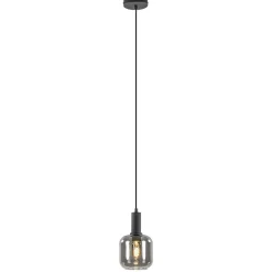Straluma Light and Living hanglamp Lekar zwart met smoke glas klein> Hanglampen|Light and Living