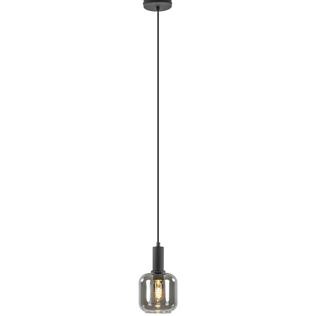 Straluma Light and Living hanglamp Lekar zwart met smoke glas klein> Hanglampen|Light and Living