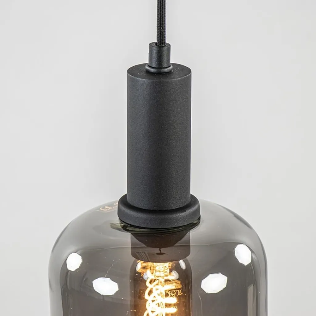 Straluma Light and Living hanglamp Lekar zwart met smoke glas klein> Hanglampen|Light and Living