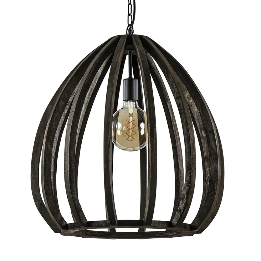 Straluma Light and Living hanglamp Barsia wood dark brown> Eettafellampen|Light and Living
