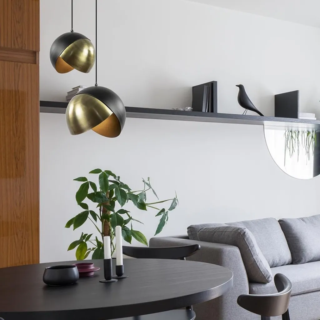 Straluma Light and Living hanglamp Namco zwart met antiek brons> Light and Living|Eetkamerverlichting