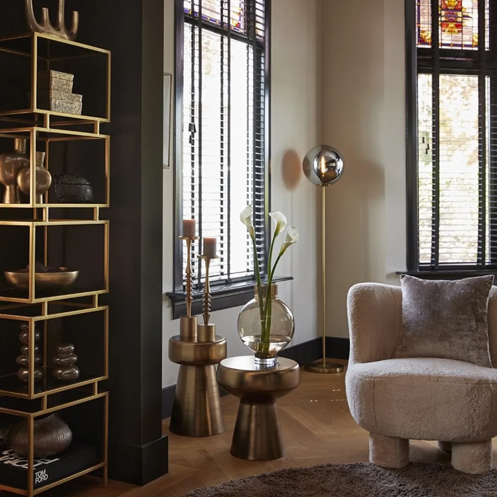 Straluma Light and Living vloerlamp Medina goud met smoke glas> Vloerlampen|Light and Living