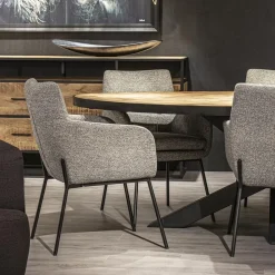 Straluma Luxe armstoel gemeleerde stof met zwarte poot></noscript> Eetkamerstoelen