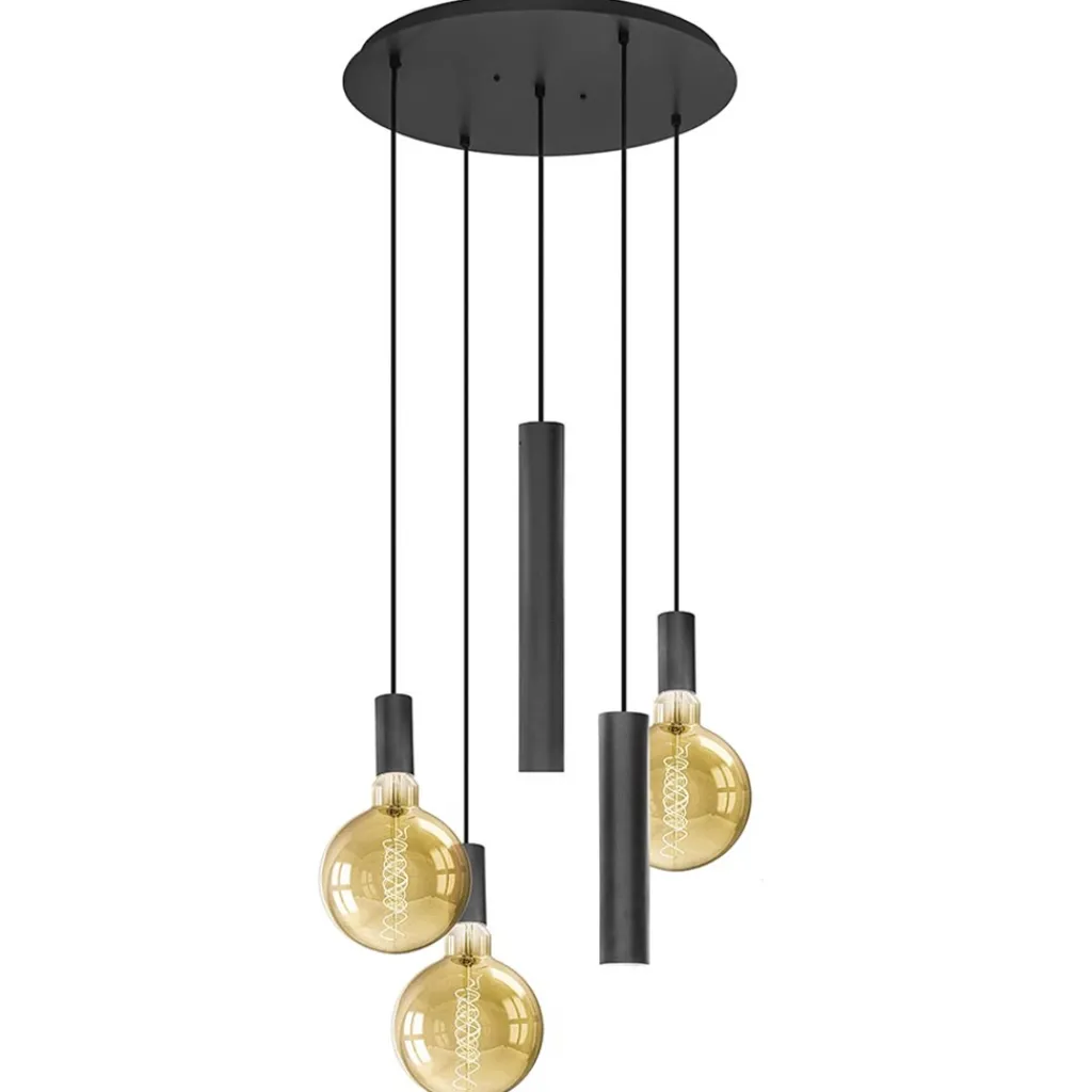 Straluma Luxe 5-lichts hanglamp mat zwart E27+GU10 rond> Eetkamerverlichting|Hanglampen