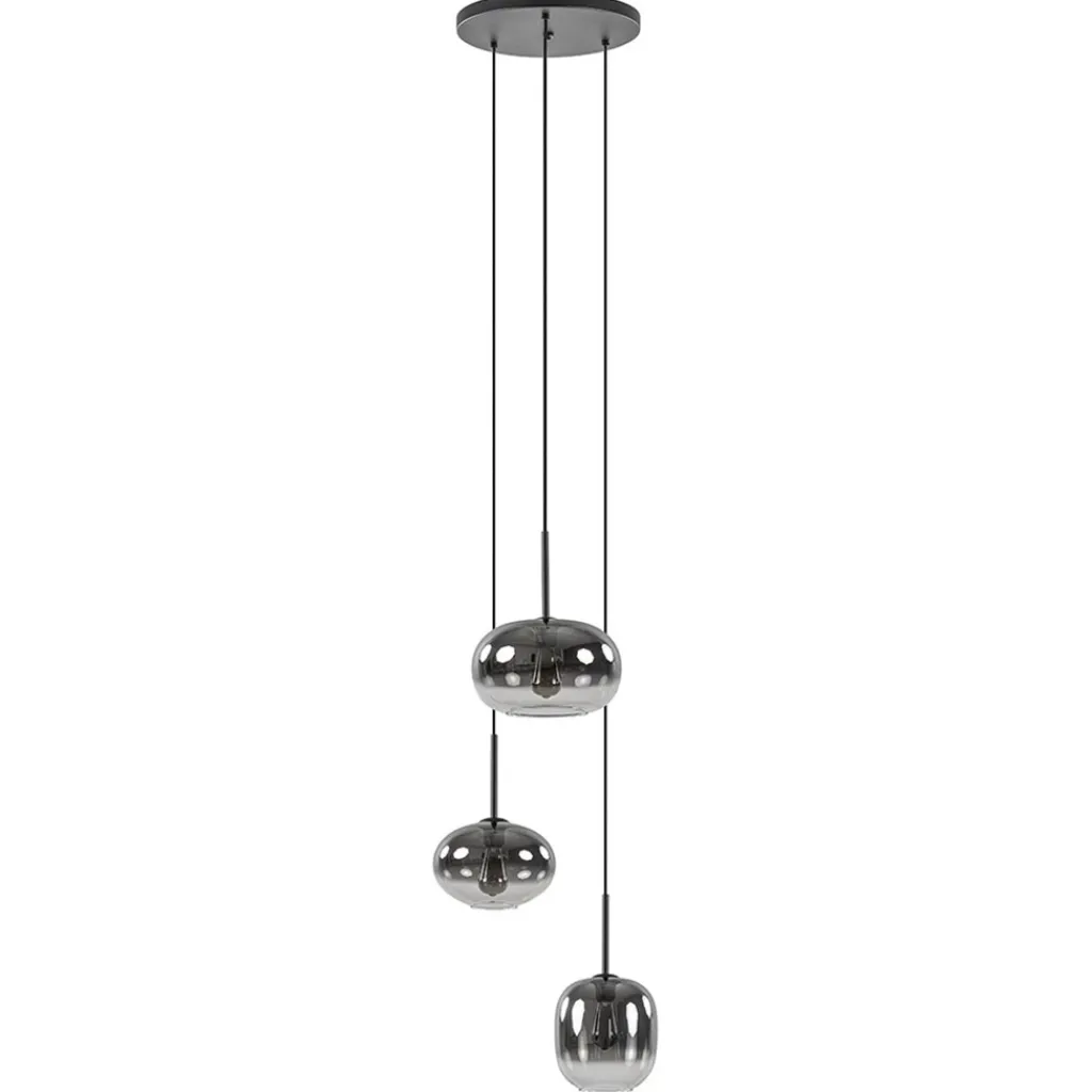 Straluma Luxe 3-lichts hanglamp rond met smoke glazen kappen> Pendel Lampen|Woonkamerlampen