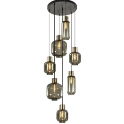 Straluma Luxe 7-lichts videlamp zwart/brons met smoke glas> Videverlichting|Pendel Lampen
