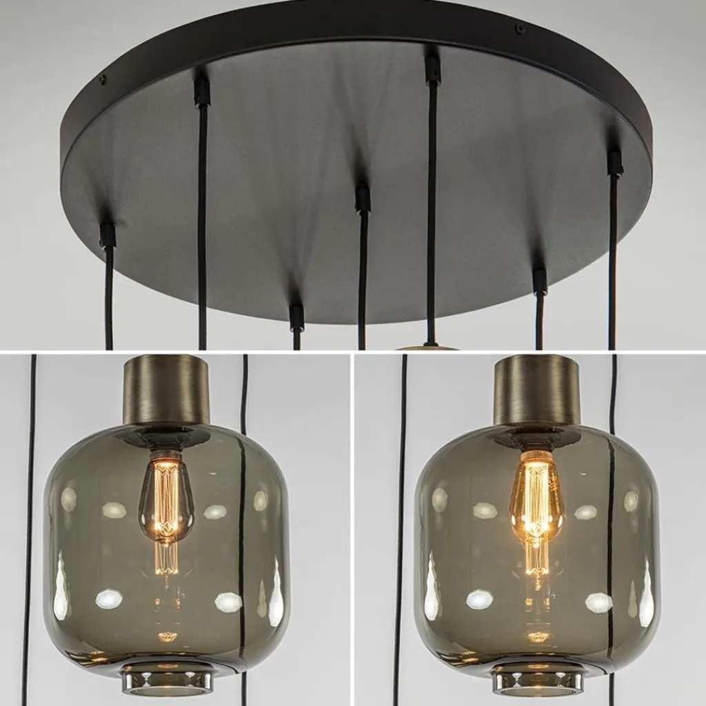 Straluma Luxe 7-lichts videlamp zwart/brons met smoke glas> Videverlichting|Pendel Lampen