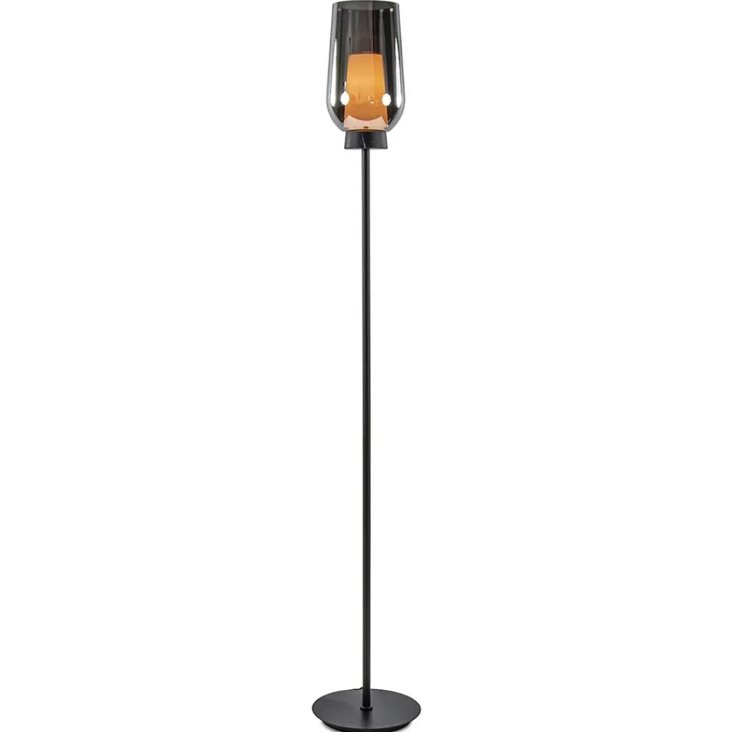 Straluma Luxe vloerlamp zwart marmer met smoke glazen kap> Vloerlampen|Klassieke Verlichting