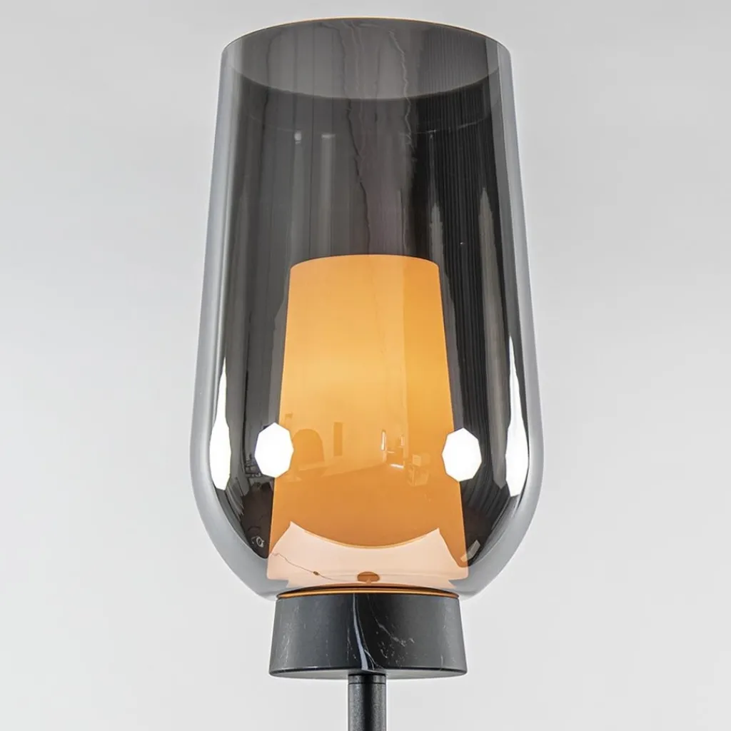Straluma Luxe vloerlamp zwart marmer met smoke glazen kap> Vloerlampen|Klassieke Verlichting