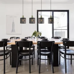 Straluma Mat zwarte eettafelhanglamp cilinder kappen met goud><noscript><img width=