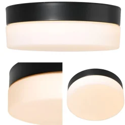 Straluma Mat zwarte LED plafondlamp met wit glas IP44 dimbaar></noscript> Plafondlampen|Plafonnières