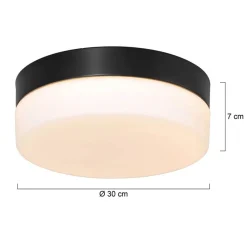 Straluma Mat zwarte LED plafondlamp met wit glas IP44 dimbaar></noscript> Plafondlampen|Plafonnières