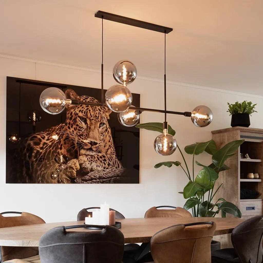 Straluma Mat zwarte 6-lichts hanglamp exclusief lichtbronnen> Eettafellampen|Eetkamerverlichting