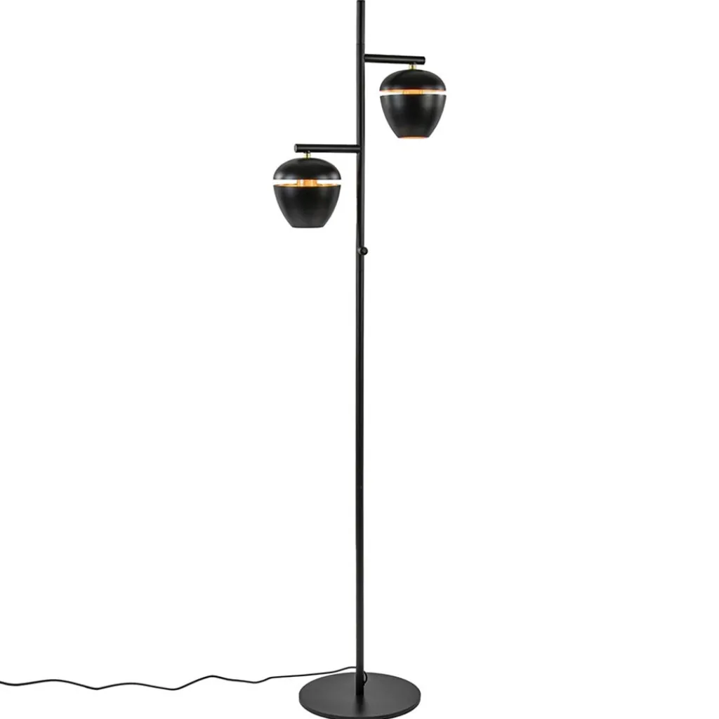 Straluma Mat zwarte 2-lichts vloerlamp met gouden accenten> Woonkamerlampen|Slaapkamerlampen