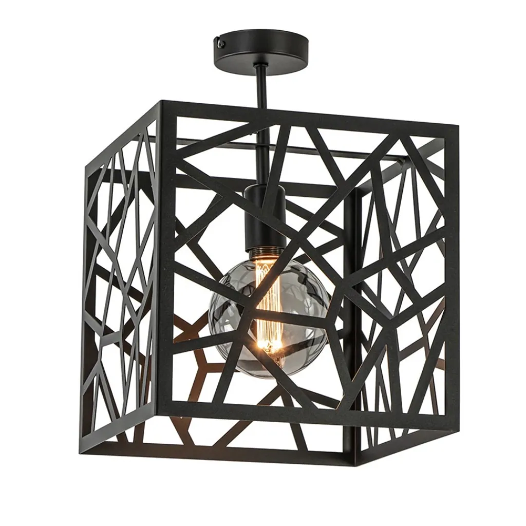 Straluma Mat zwarte plafondlamp metaal met vierkante kap> Plafondlampen|Landelijke Verlichting