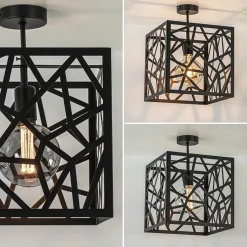 Straluma Mat zwarte plafondlamp metaal met vierkante kap><noscript><img width=