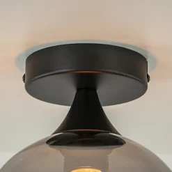 Straluma Mat zwarte plafondlamp met smoke glazen bol klein></noscript> Plafondlampen|Luxe Verlichting