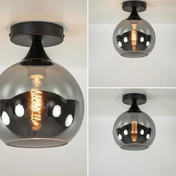 Straluma Mat zwarte plafondlamp met smoke glazen bol klein></noscript> Plafondlampen|Luxe Verlichting