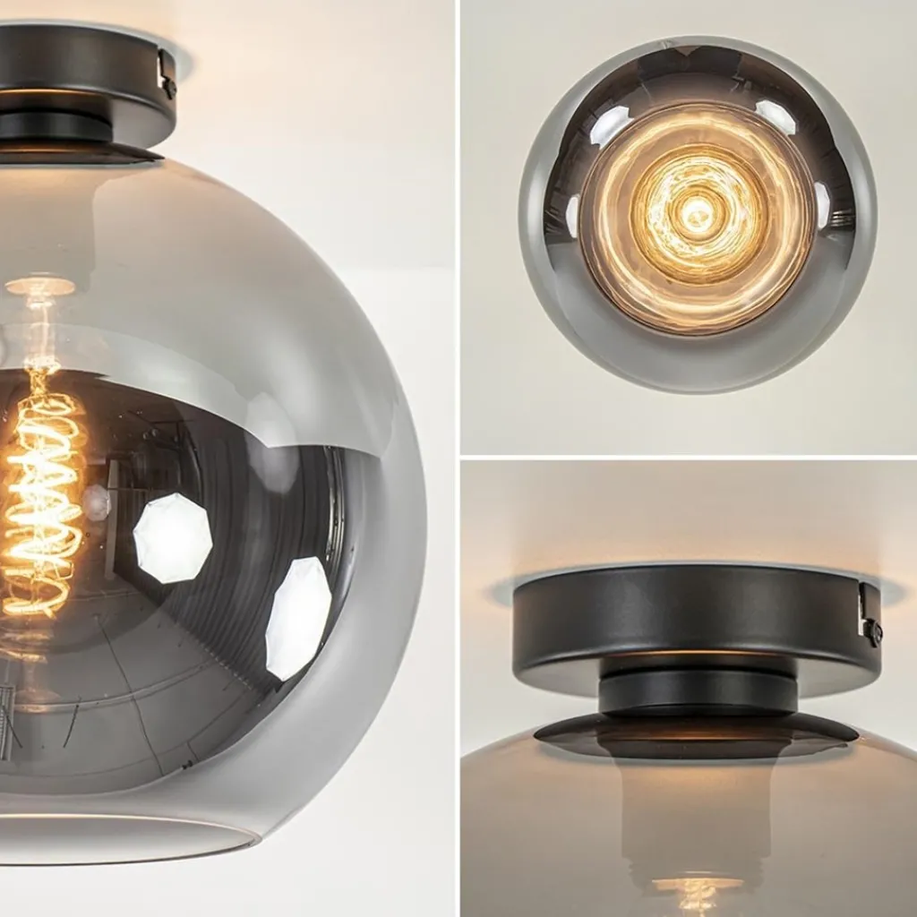Straluma Mat zwarte plafondlamp met smoke glazen bol 30 cm> Woonkamerlampen|Slaapkamerlampen