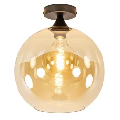 Straluma Mat zwarte plafondlamp met amber glazen bol 30 cm> Plafondlampen|Klassieke Verlichting