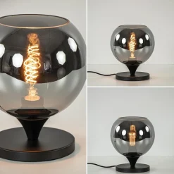 Straluma Mat zwarte tafellamp met smoke/titanium bol klein></noscript> Tafellampen|Luxe Verlichting