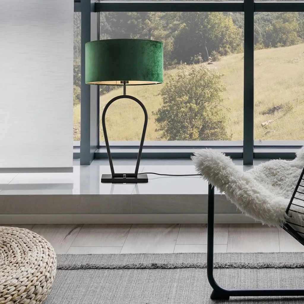Straluma Mat zwarte tafellamp met kap velours groen> Tafellampen|Schemerlampen