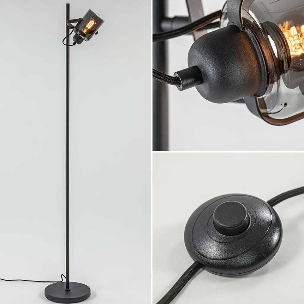 Straluma Mat zwarte vloerlamp met smoke/titanium glas> Vloerlampen|Industriële Verlichting