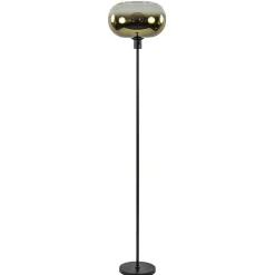 Straluma Mat zwarte vloerlamp met glazen kap helder/goud> Vloerlampen|Luxe Verlichting
