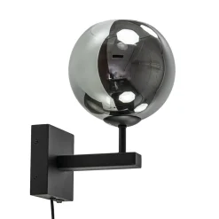 Straluma Mat zwarte wandlamp met smoke glazen bol 20 cm> Wandlampen