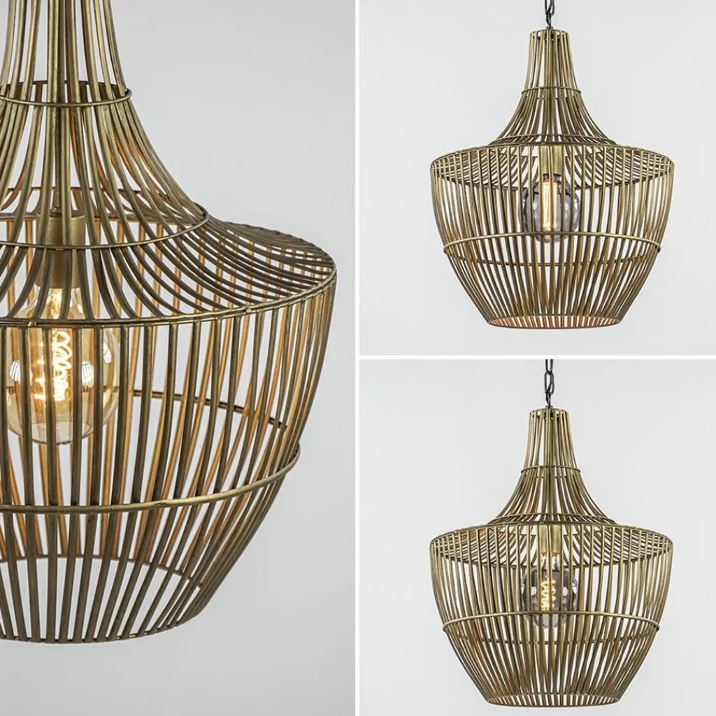 Straluma Metalen hanglamp Stella antiek brons met zwart> Eettafellampen|Light and Living