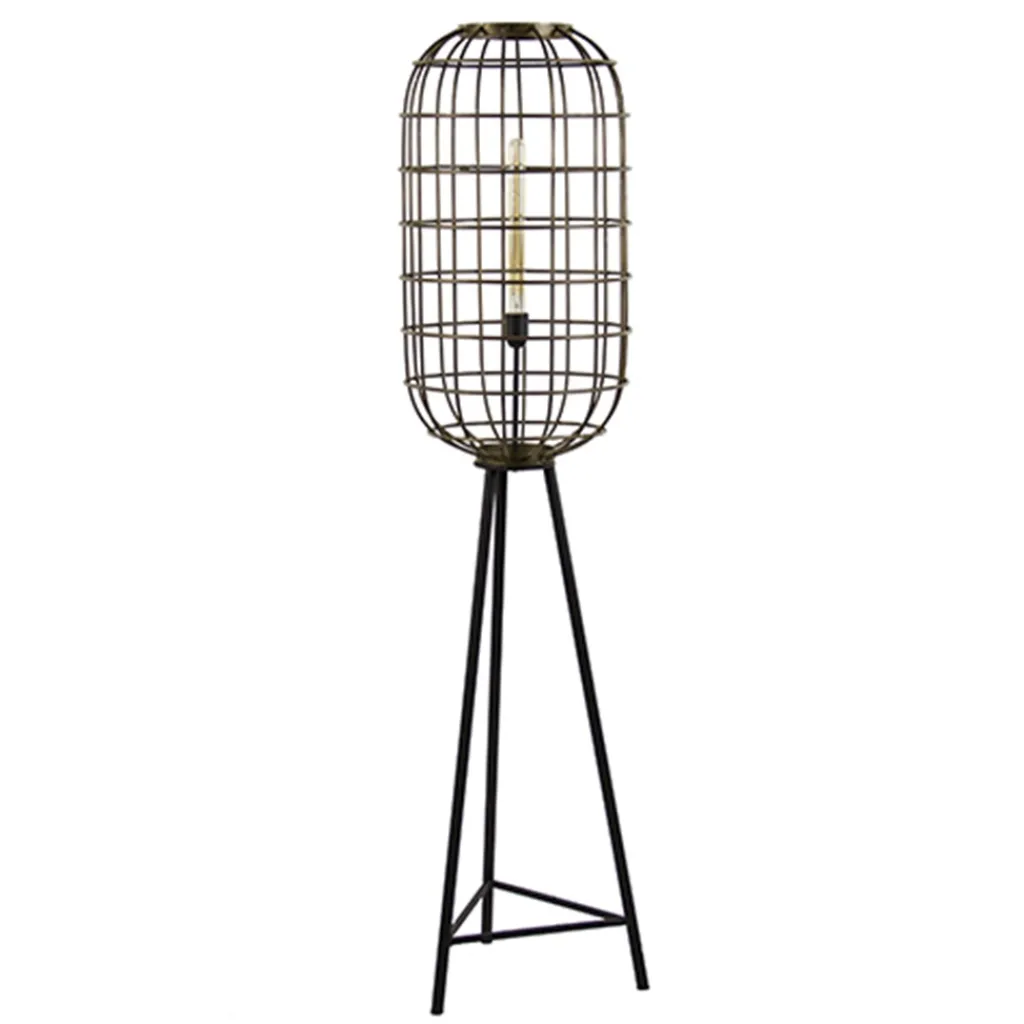 Straluma Metalen kooi vloerlamp oud-brons L&L> Kooilampen|Light and Living