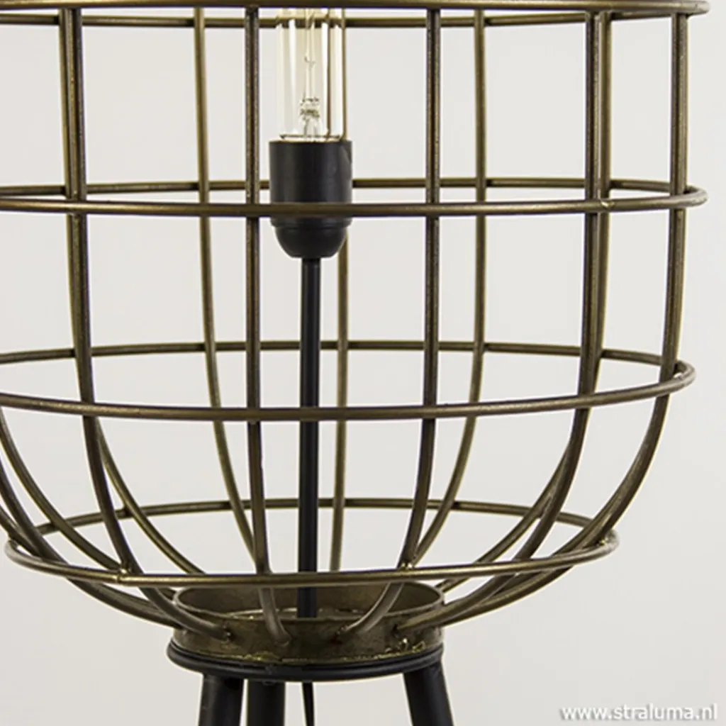 Straluma Metalen kooi vloerlamp oud-brons L&L> Kooilampen|Light and Living