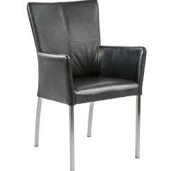 Straluma Moderne armstoel zwart leder met RVS poten> Eetkamerstoelen