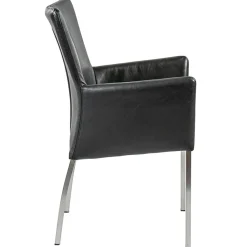 Straluma Moderne armstoel zwart leder met RVS poten></noscript> Eetkamerstoelen