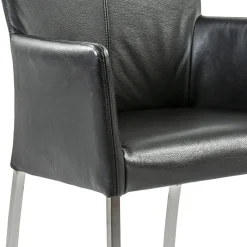 Straluma Moderne armstoel zwart leder met RVS poten></noscript> Eetkamerstoelen