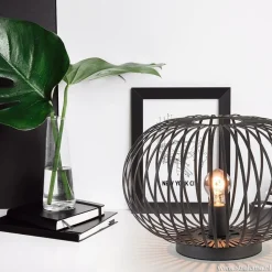 Straluma Moderne draad tafellamp rond mat zwart></noscript> Tafellampen|Draadlampen