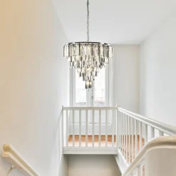 Straluma Moderne kroonluchter chroom met helder en smoke glas></noscript> Hanglampen|Kroonluchters