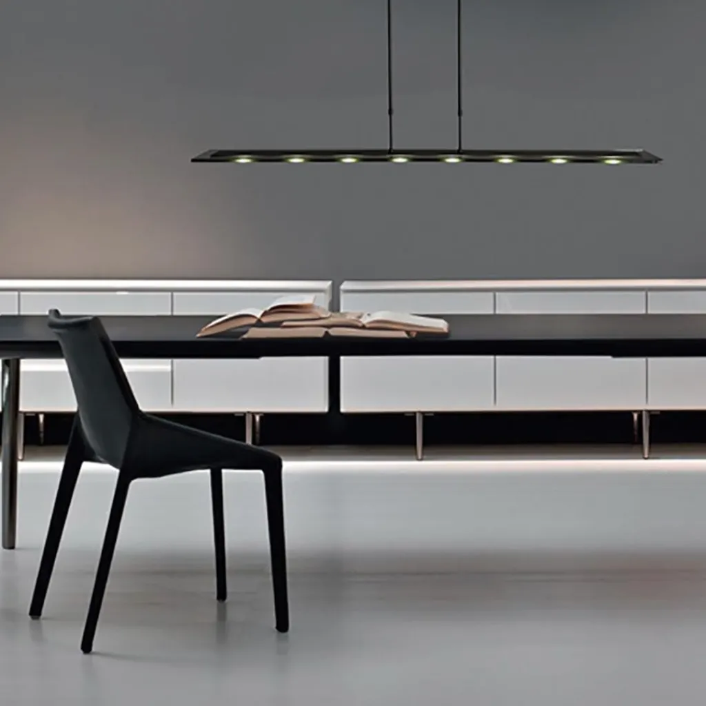 Straluma Moderne LED hanglamp balk mat zwart met smoke glas> Hanglampen|Eettafellampen