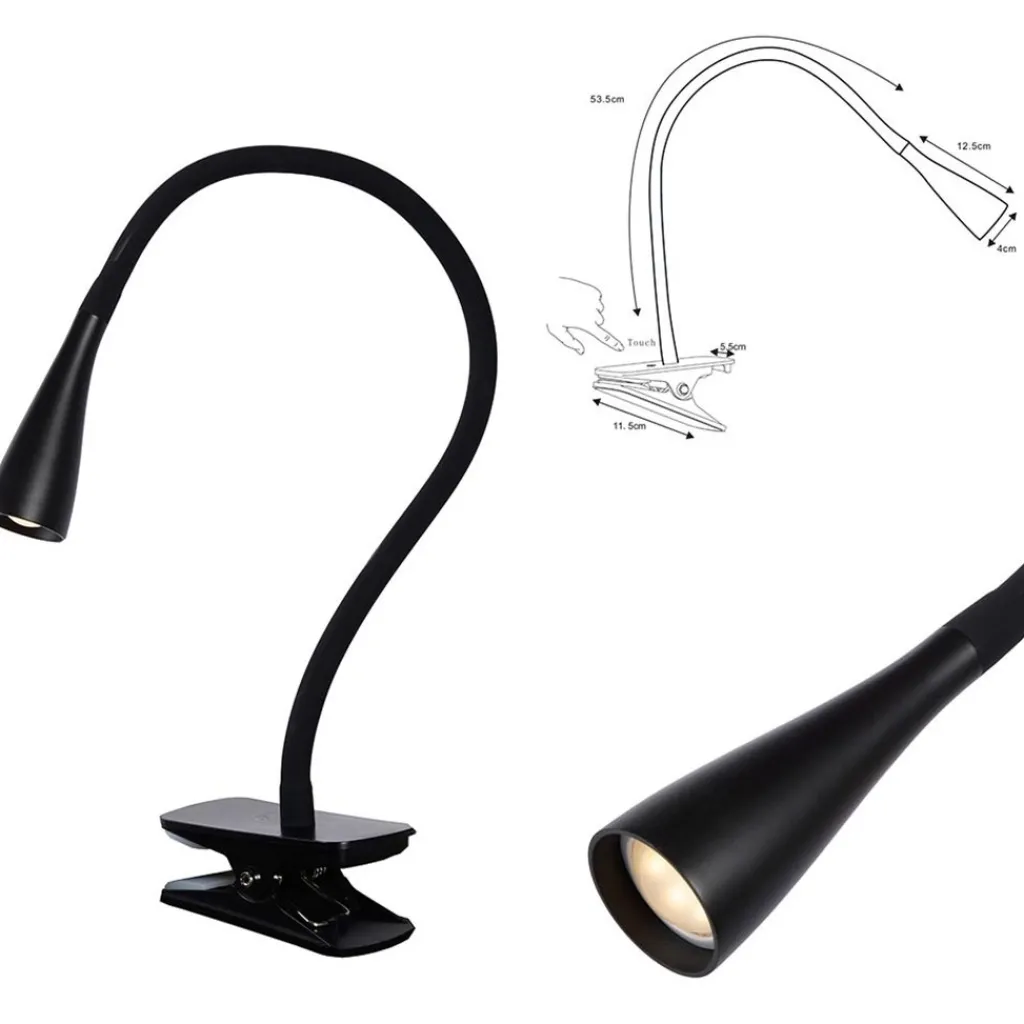 Straluma Moderne LED klemlamp zwart inclusief dimbaar LED> Woonkamerlampen|Tienerkamerlampen