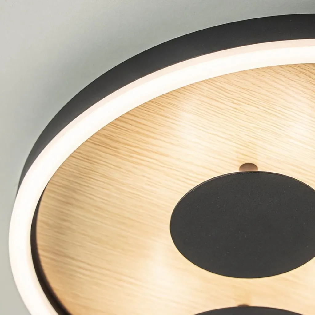 Straluma Moderne LED plafondlamp zwart met houtlook 40 cm dimbaar> Plafondlampen|LED Plafondlampen