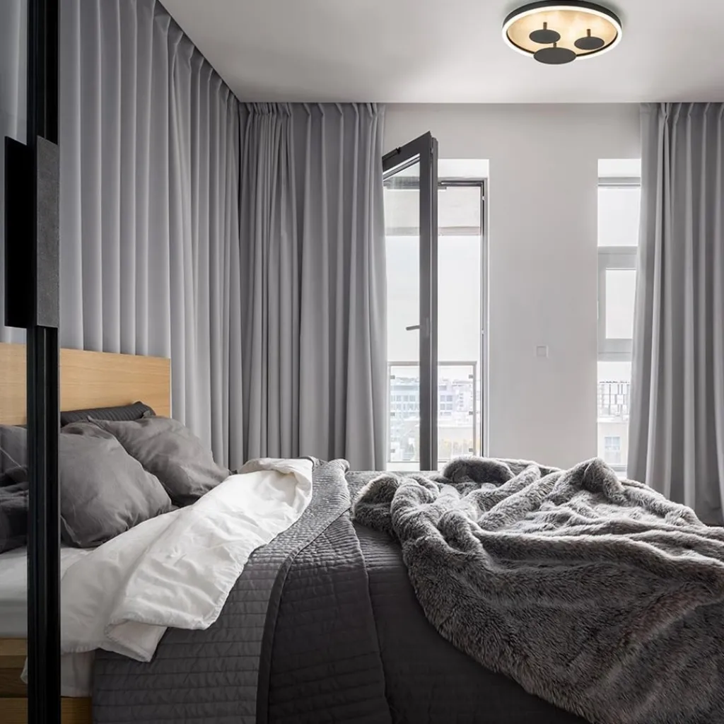 Straluma Moderne LED plafondlamp zwart met houtlook 40 cm dimbaar> Plafondlampen|LED Plafondlampen