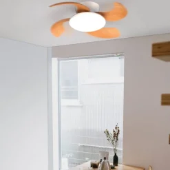 Straluma Moderne LED plafondventilator wit met houten bladen><noscript><img width=