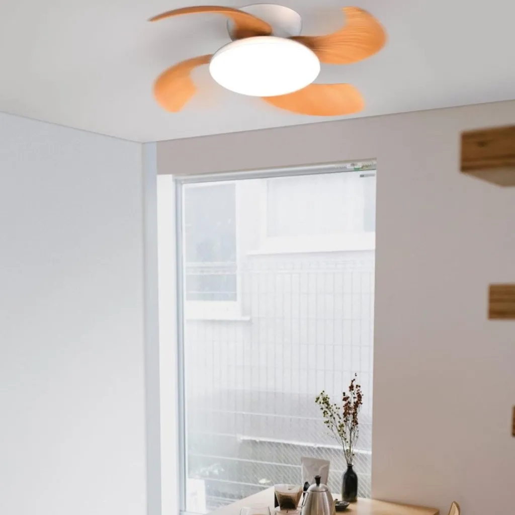 Straluma Moderne LED plafondventilator wit met houten bladen> Plafondlampen|Plafondventilatoren met lamp